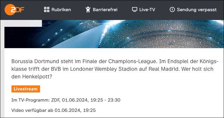 Livestream Champions League Finale BVB gegen Real Madrid